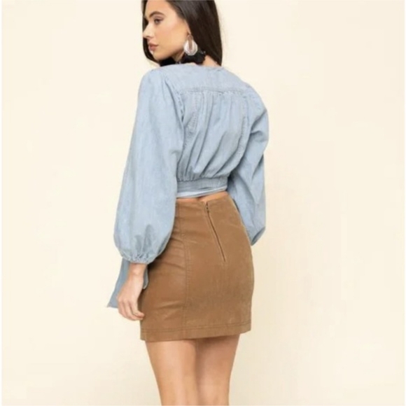 Free People Modern Femme Camel Tan Suede Leather Mini Skirt. - Picture 3 of 11